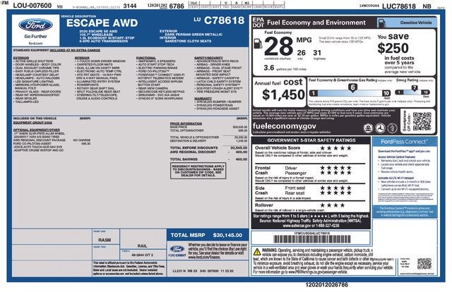Used 2020 Ford Escape SE with VIN 1FMCU9G64LUC78618 for sale in Olive Branch, MS