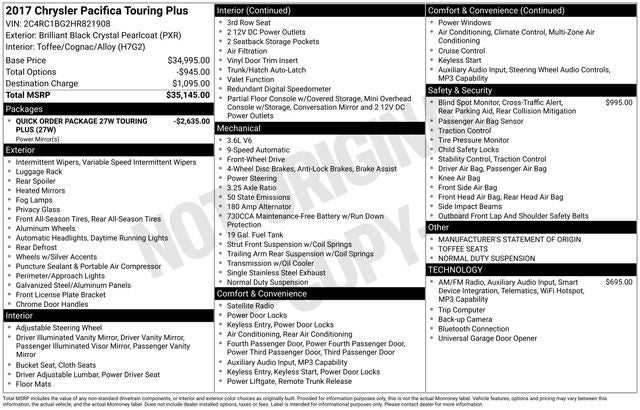 Used 2017 Chrysler Pacifica Touring Plus with VIN 2C4RC1BG2HR821908 for sale in Olive Branch, MS