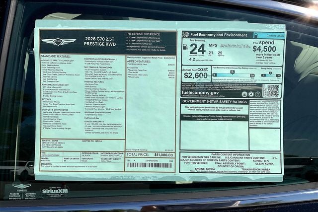 2026 Genesis G70 2.5T Prestige