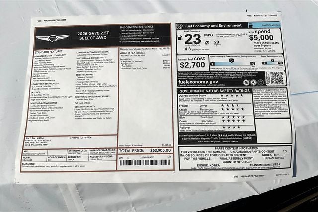 2026 Genesis GV70 2.5T Select