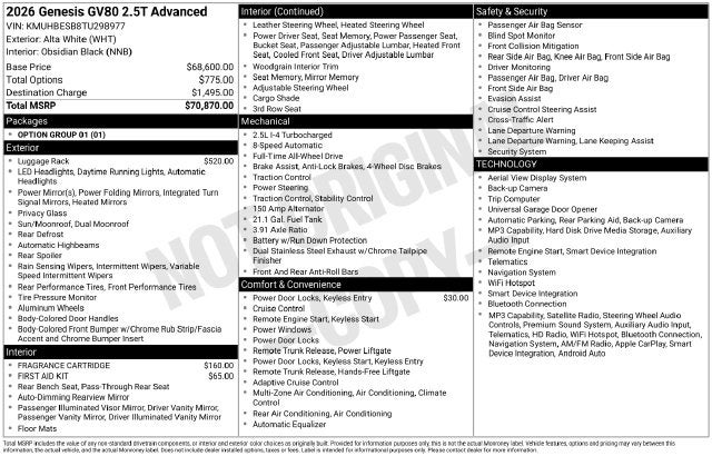 2026 Genesis GV80 2.5T Advanced